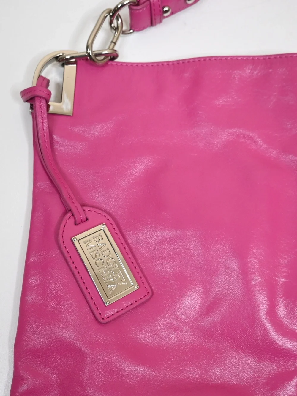 Badgley Mischka Oversized Hot Pink Genuine Italian Leather Hobo Bag